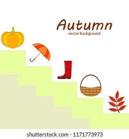 autumn pumpkin umbrella rubber boots fallen leaf basket autumnal vector background
