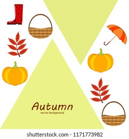 autumn pumpkin umbrella rubber boots fallen leaf basket autumnal vector background
