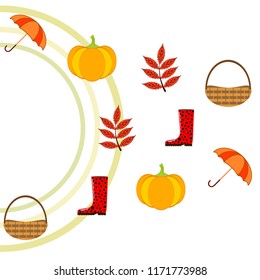 autumn pumpkin umbrella rubber boots fallen leaf basket autumnal vector background