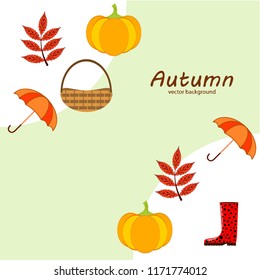 autumn pumpkin umbrella rubber boots fallen leaf basket autumnal vector background