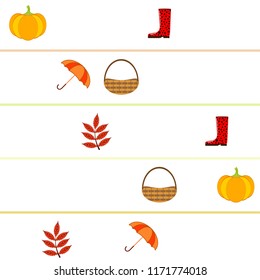 autumn pumpkin umbrella rubber boots fallen leaf basket autumnal vector background