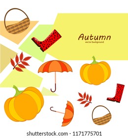 autumn pumpkin umbrella rubber boots fallen leaf basket autumnal vector background