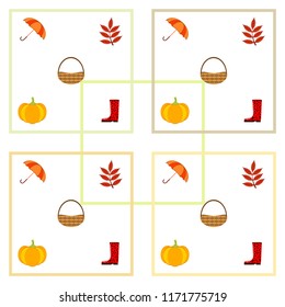 autumn pumpkin umbrella rubber boots fallen leaf basket autumnal vector background