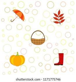 autumn pumpkin umbrella rubber boots fallen leaf basket autumnal vector background