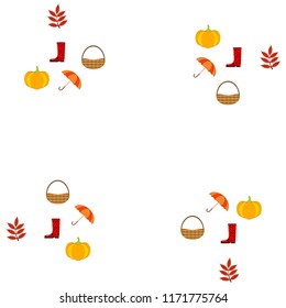 autumn pumpkin umbrella rubber boots fallen leaf basket autumnal vector background