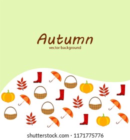autumn pumpkin umbrella rubber boots fallen leaf basket autumnal vector background