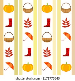 autumn pumpkin umbrella rubber boots fallen leaf basket autumnal vector background