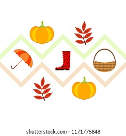 autumn pumpkin umbrella rubber boots fallen leaf basket autumnal vector background