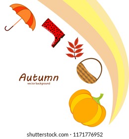 autumn pumpkin umbrella rubber boots fallen leaf basket autumnal vector background