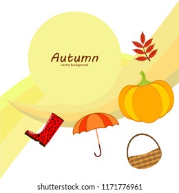 autumn pumpkin umbrella rubber boots fallen leaf basket autumnal vector background