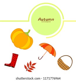 autumn pumpkin umbrella rubber boots fallen leaf basket autumnal vector background