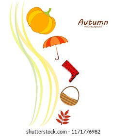 autumn pumpkin umbrella rubber boots fallen leaf basket autumnal vector background