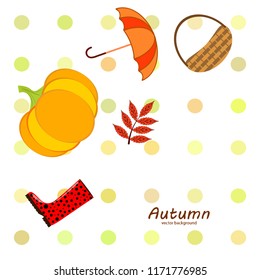 autumn pumpkin umbrella rubber boots fallen leaf basket autumnal vector background