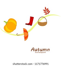 autumn pumpkin umbrella rubber boots fallen leaf basket autumnal vector background