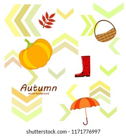 autumn pumpkin umbrella rubber boots fallen leaf basket autumnal vector background