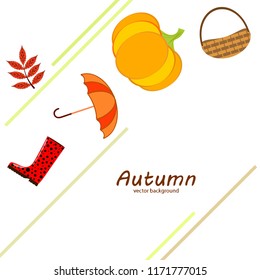 autumn pumpkin umbrella rubber boots fallen leaf basket autumnal vector background