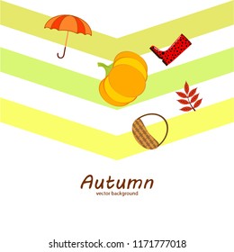 autumn pumpkin umbrella rubber boots fallen leaf basket autumnal vector background