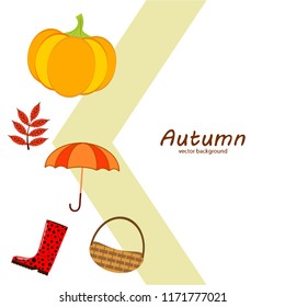 autumn pumpkin umbrella rubber boots fallen leaf basket autumnal vector background