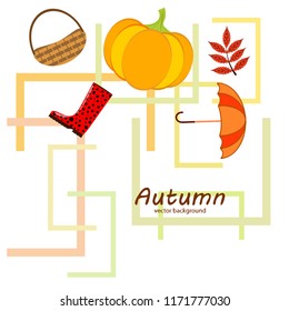 autumn pumpkin umbrella rubber boots fallen leaf basket autumnal vector background