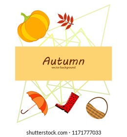 autumn pumpkin umbrella rubber boots fallen leaf basket autumnal vector background