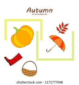 autumn pumpkin umbrella rubber boots fallen leaf basket autumnal vector background