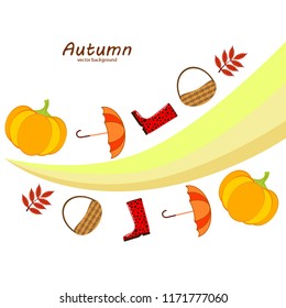 autumn pumpkin umbrella rubber boots fallen leaf basket autumnal vector background