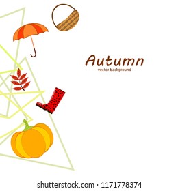 autumn pumpkin umbrella rubber boots fallen leaf basket autumnal vector background