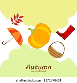 autumn pumpkin umbrella rubber boots fallen leaf basket autumnal vector background