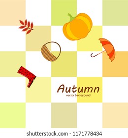 autumn pumpkin umbrella rubber boots fallen leaf basket autumnal vector background