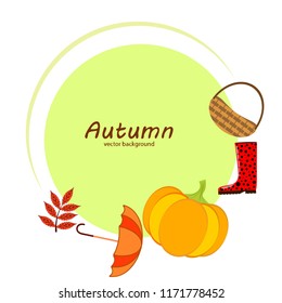autumn pumpkin umbrella rubber boots fallen leaf basket autumnal vector background