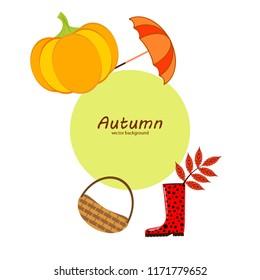 autumn pumpkin umbrella rubber boots fallen leaf basket autumnal vector background