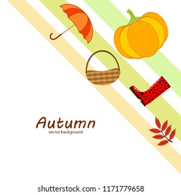 autumn pumpkin umbrella rubber boots fallen leaf basket autumnal vector background