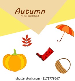 autumn pumpkin umbrella rubber boots fallen leaf basket autumnal vector background