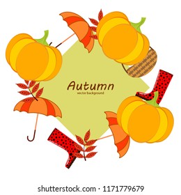 autumn pumpkin umbrella rubber boots fallen leaf basket autumnal vector background