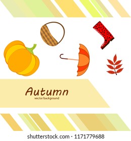 autumn pumpkin umbrella rubber boots fallen leaf basket autumnal vector background