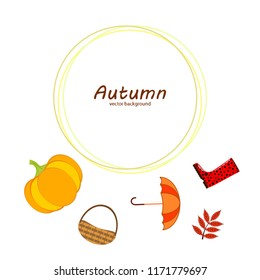 autumn pumpkin umbrella rubber boots fallen leaf basket autumnal vector background