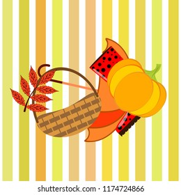 autumn pumpkin umbrella rubber boots fallen leaf basket autumnal vector background