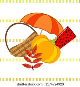 autumn pumpkin umbrella rubber boots fallen leaf basket autumnal vector background