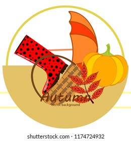 autumn pumpkin umbrella rubber boots fallen leaf basket autumnal vector background