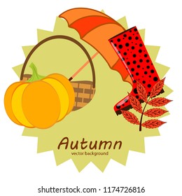autumn pumpkin umbrella rubber boots fallen leaf basket autumnal vector background