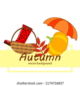autumn pumpkin umbrella rubber boots fallen leaf basket autumnal vector background