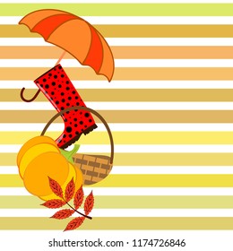 autumn pumpkin umbrella rubber boots fallen leaf basket autumnal vector background