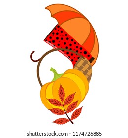 autumn pumpkin umbrella rubber boots fallen leaf basket autumnal vector background
