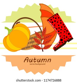 autumn pumpkin umbrella rubber boots fallen leaf basket autumnal vector background