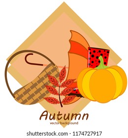 autumn pumpkin umbrella rubber boots fallen leaf basket autumnal vector background