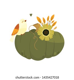 Autumn pumpkin -  vegetable graphic. Fall season. Garden plants. Simple cartoon flat style. Vector illustration