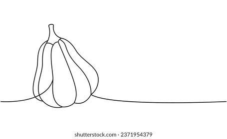 Autumn pumpkin, vegetable one line continuous drawing. Halloween pumpkin continuous one line illustration. Vector minimalist linear illustration.