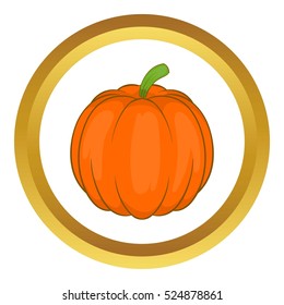 Autumn pumpkin vegetable vector icon in golden circle, cartoon style isolated on white background