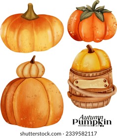 Autumn pumpkin watercolor illustration set