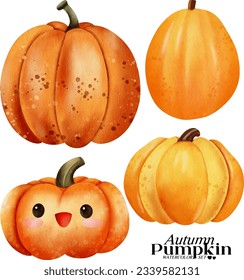 Autumn pumpkin watercolor illustration set
